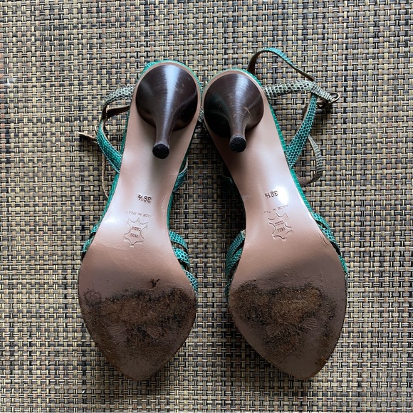 Vintage Green Faux Snakeskin Open Toe Italian Heels - Picture 6 of 7